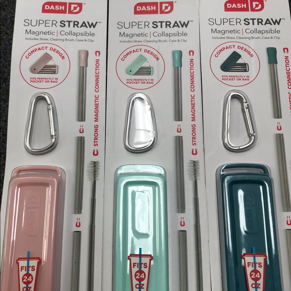 Dash® Collapsible Magnetic Super Straw with Case Set Of 3